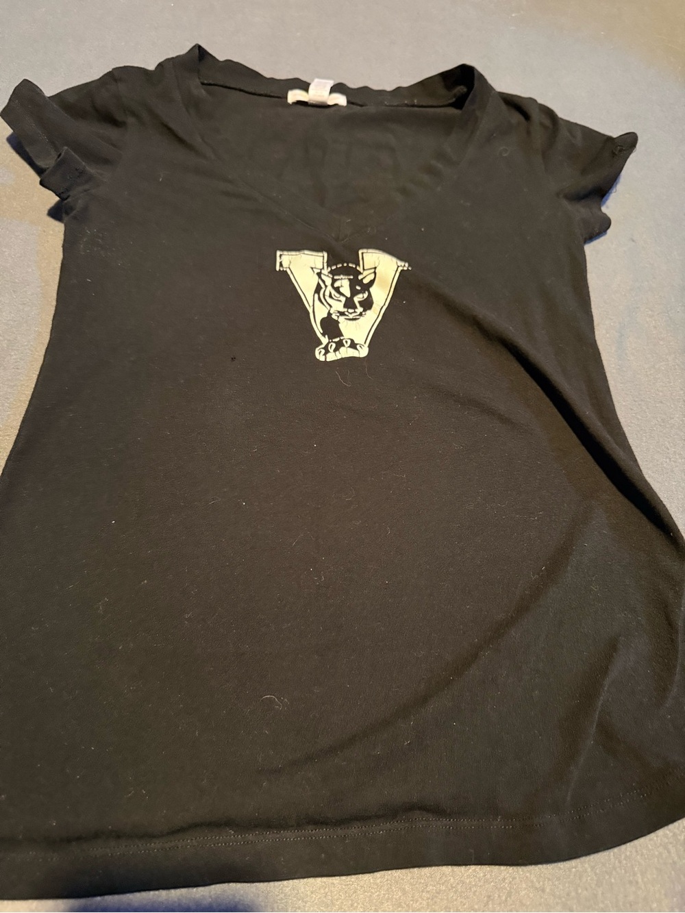 Ambiance Apparel Black Crewneck Tee with White Label Detail